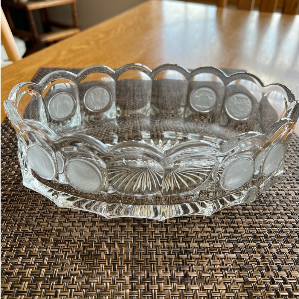 Vintage Fostoria Coin Pattern Oval Bowl